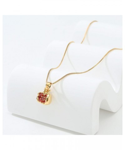 Premium Cubic Zirconia Inlay Red Pomegranate Pendant 18k Gold Plated Stainless Steel Necklaces for Women $10.38 Necklaces