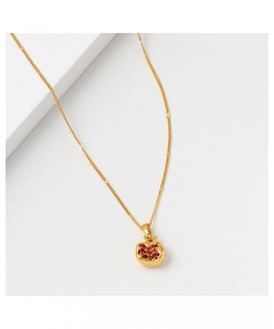 Premium Cubic Zirconia Inlay Red Pomegranate Pendant 18k Gold Plated Stainless Steel Necklaces for Women $10.38 Necklaces