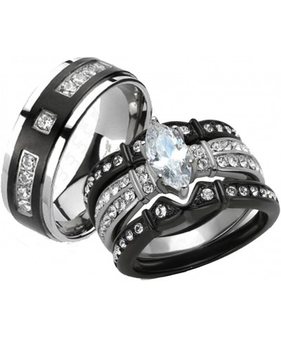 Her and His 4 Piece Black Stainless Steel and Titanium Wedding Engagement Ring Band Set Size Women's 05 Men's 06 $23.87 Sets