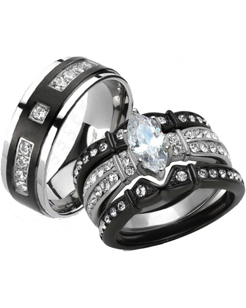 Her and His 4 Piece Black Stainless Steel and Titanium Wedding Engagement Ring Band Set Size Women's 05 Men's 06 $23.87 Sets