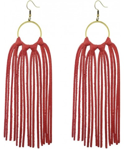 Statement Leather Tassel Earrings, Big Large Lightweight Leather Tassel Fringe Dangle Earrings for Women Red $11.19 Earrings