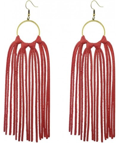 Statement Leather Tassel Earrings, Big Large Lightweight Leather Tassel Fringe Dangle Earrings for Women Red $11.19 Earrings