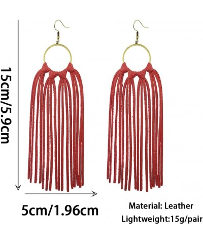 Statement Leather Tassel Earrings, Big Large Lightweight Leather Tassel Fringe Dangle Earrings for Women Red $11.19 Earrings