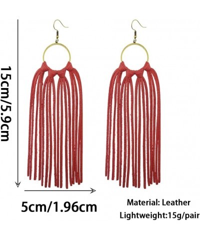 Statement Leather Tassel Earrings, Big Large Lightweight Leather Tassel Fringe Dangle Earrings for Women Red $11.19 Earrings