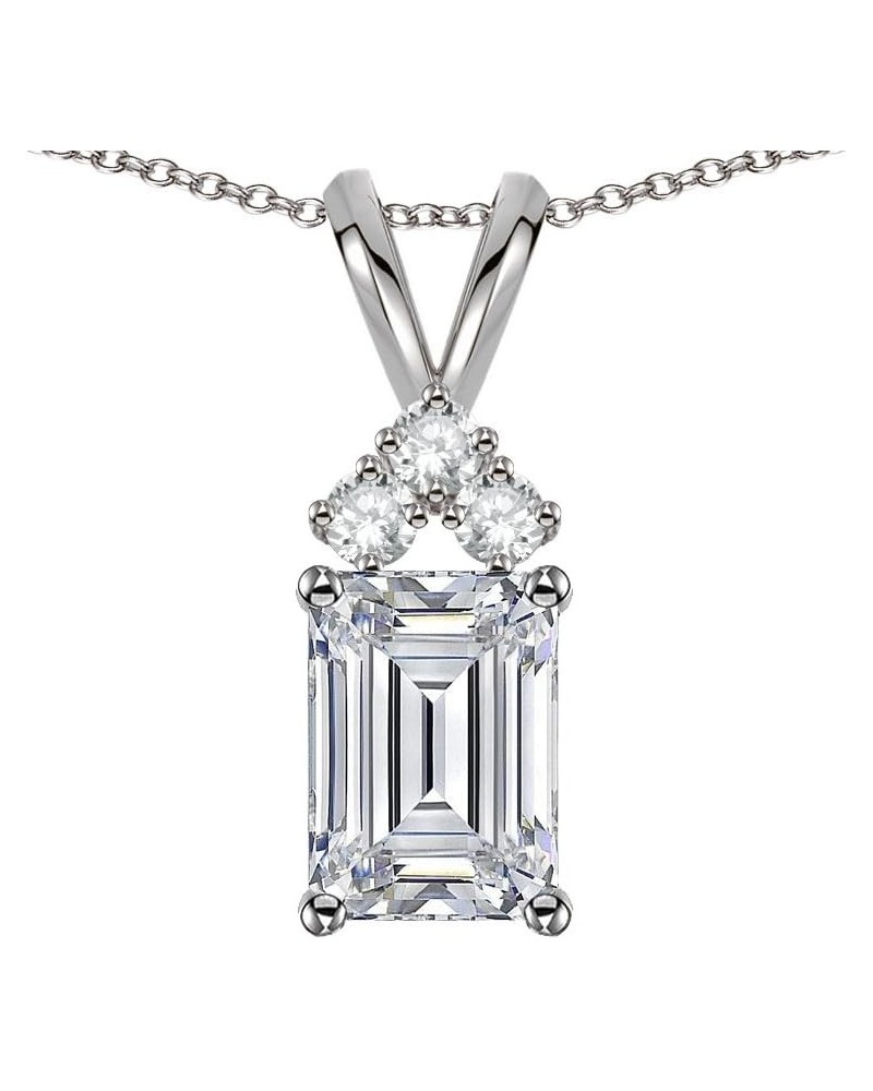 Solid 14K Gold Classic Emerald Octagon Cut 8x6mm Rabbit Ear Pendant Necklace White Topaz White Gold $148.74 Necklaces