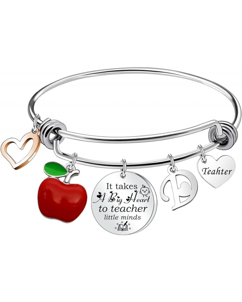 Teacher Gifts Initial Teacher Bangle For Women Teacher Appeciation Gifts Back to School Bracelet Letter Jewelry On Birthday T...