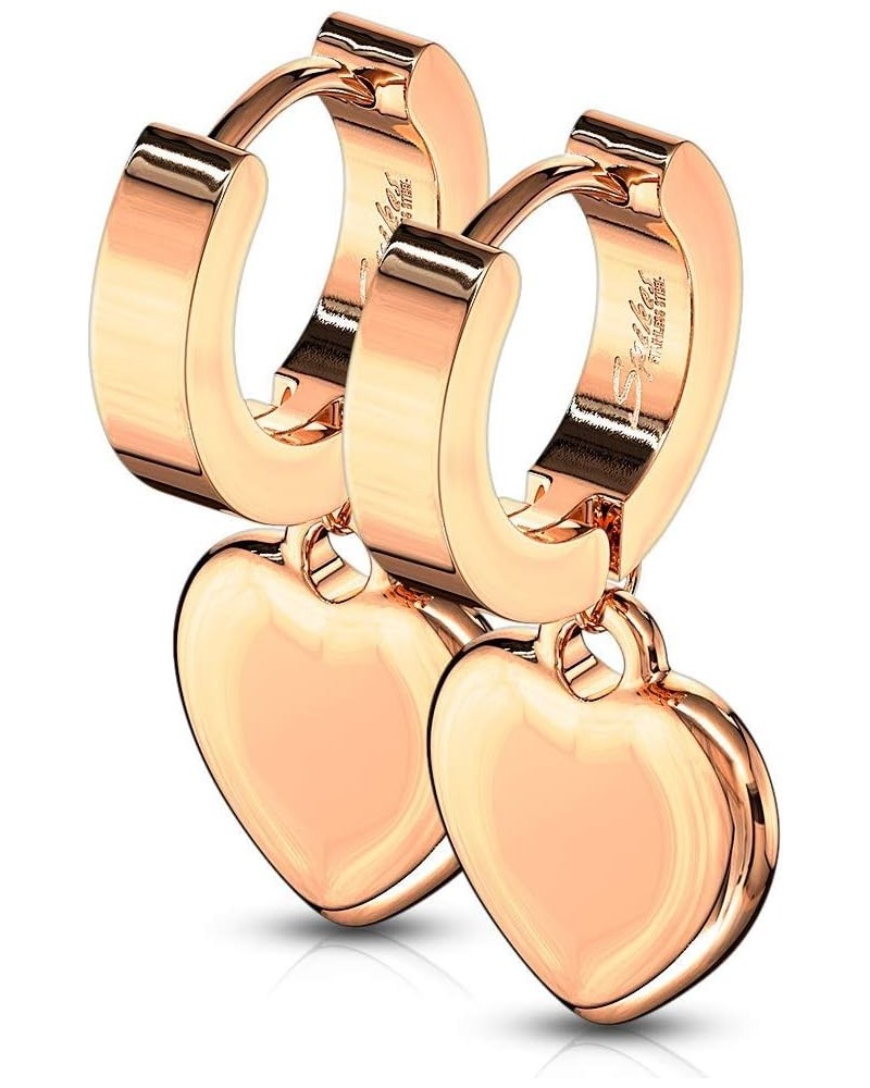 Pair of 316L Stainless Steel Hinged Hoop Earring with Heart Dangle Rose Gold $8.84 Earrings