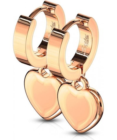 Pair of 316L Stainless Steel Hinged Hoop Earring with Heart Dangle Rose Gold $8.84 Earrings