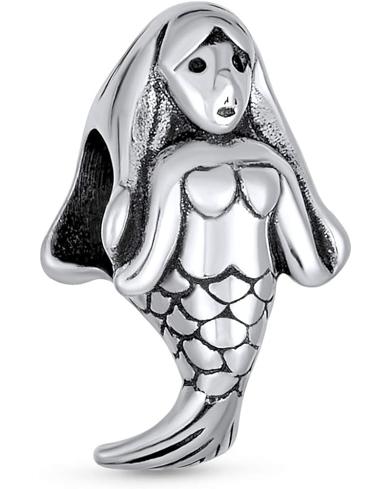 Ocean Blue Enamel Siren Mermaid Aquatic Nautical Sea Blow Fish Octopus Vacation Charm Bead For Women Teen .925 Sterling Silve...