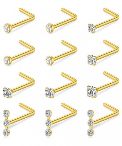 20G Nose Studs Surgical Stainless Steel 1.5mm 2mm 2.5mm Round Diamond CZ Opal Nose Rings Studs L Shaped Nose Nostrial Piercin...