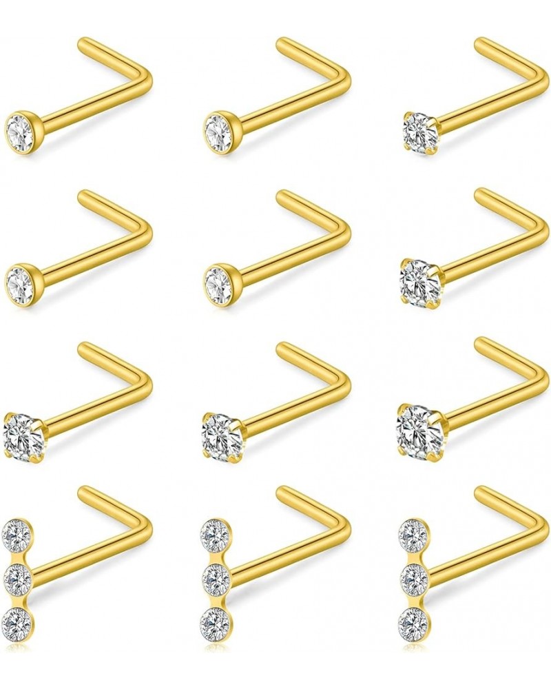 20G Nose Studs Surgical Stainless Steel 1.5mm 2mm 2.5mm Round Diamond CZ Opal Nose Rings Studs L Shaped Nose Nostrial Piercin...