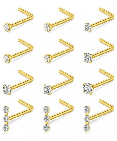 20G Nose Studs Surgical Stainless Steel 1.5mm 2mm 2.5mm Round Diamond CZ Opal Nose Rings Studs L Shaped Nose Nostrial Piercin...