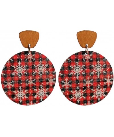 Colorful Christmas Wooden Round Earrings Lightweight Christams Plaid Snowflake Deer Tree Elk Drop Dangle Earrings for Women G...