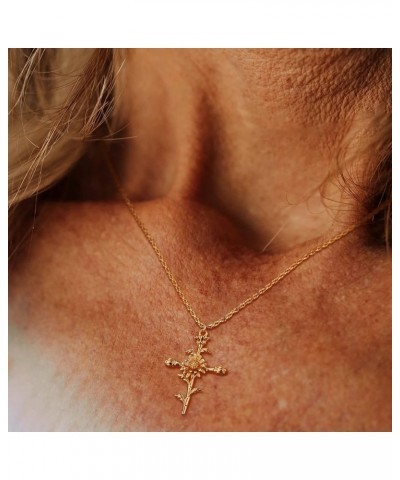 Gold Birth Flower Cross Necklace for Women 12 Month Faith Pendent 18K Gold Plated 2MM Twist Rope Chain Personalized Religious...