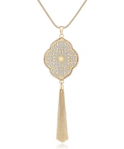 Long Necklaces For Woman Disk Circle Pendant Necklaces Tassel Fringe Necklace Set Statement Pendant quatrefoil-shaped-gold $9...