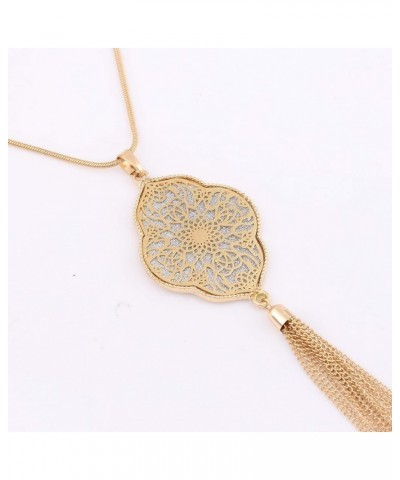 Long Necklaces For Woman Disk Circle Pendant Necklaces Tassel Fringe Necklace Set Statement Pendant quatrefoil-shaped-gold $9...