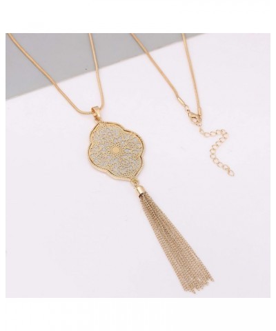 Long Necklaces For Woman Disk Circle Pendant Necklaces Tassel Fringe Necklace Set Statement Pendant quatrefoil-shaped-gold $9...