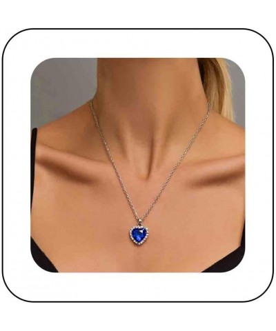 Crystal Gemstone Heart Necklace Classic Sapphire Pendant Necklace Jewelry for Women Girls Style-1 $8.39 Necklaces