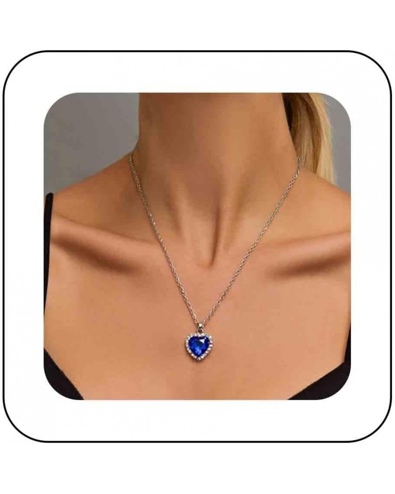 Crystal Gemstone Heart Necklace Classic Sapphire Pendant Necklace Jewelry for Women Girls Style-1 $8.39 Necklaces