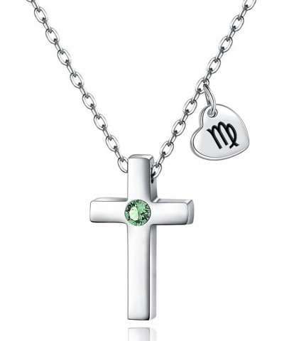 Cross Pendant Birthstone Necklace for Girls Boys Women 12 Constellation Astrology CZ Necklace Virgo $7.64 Necklaces