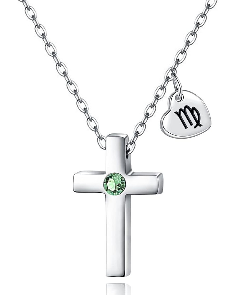 Cross Pendant Birthstone Necklace for Girls Boys Women 12 Constellation Astrology CZ Necklace Virgo $7.64 Necklaces