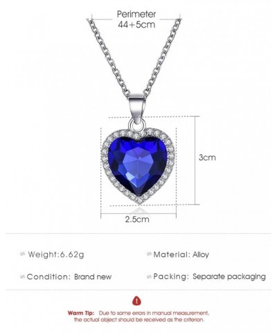 Crystal Gemstone Heart Necklace Classic Sapphire Pendant Necklace Jewelry for Women Girls Style-1 $8.39 Necklaces