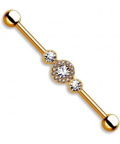 14g 1.5 Inch (38mm) Surgical Steel Super Glam Triple CZ Industrial Barbell Rose Gold Tone $11.99 Body Jewelry