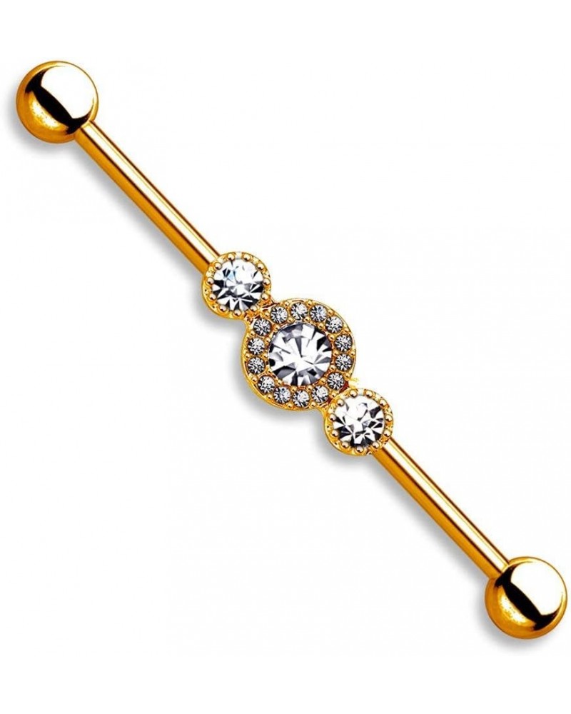 14g 1.5 Inch (38mm) Surgical Steel Super Glam Triple CZ Industrial Barbell Rose Gold Tone $11.99 Body Jewelry