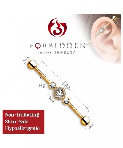 14g 1.5 Inch (38mm) Surgical Steel Super Glam Triple CZ Industrial Barbell Rose Gold Tone $11.99 Body Jewelry