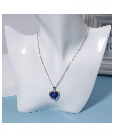 Crystal Gemstone Heart Necklace Classic Sapphire Pendant Necklace Jewelry for Women Girls Style-1 $8.39 Necklaces