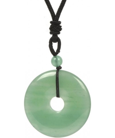 Peace Donut Healing Crystal 40mm Circle Coin Shaped Stone Pendant Adjustable Braided Cord Necklace 28 Inch Green Aventurine $...