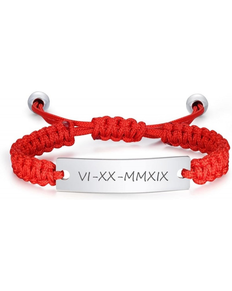 Personalized Couples Bracelets Handmade Braided Rope ID Plate for Women Men Friendship **Red $12.49 Bracelets