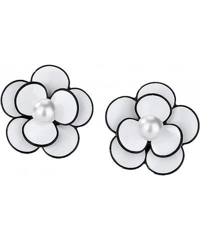 White Red Rose Flower with Shell Beads Stud Earrings White $9.00 Earrings