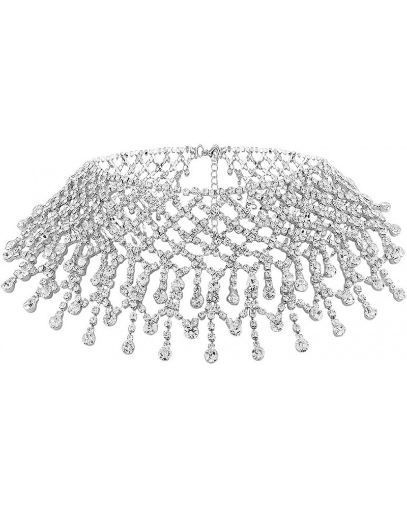 Rhinestone Necklace Crystal Choker Necklaces Prom Necklace Chain Party Neck Jewelry for Women Silver $8.82 Necklaces