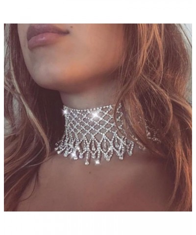 Rhinestone Necklace Crystal Choker Necklaces Prom Necklace Chain Party Neck Jewelry for Women Silver $8.82 Necklaces