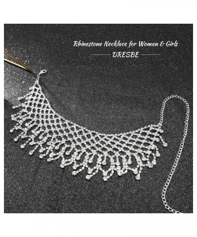 Rhinestone Necklace Crystal Choker Necklaces Prom Necklace Chain Party Neck Jewelry for Women Silver $8.82 Necklaces