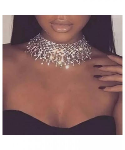 Rhinestone Necklace Crystal Choker Necklaces Prom Necklace Chain Party Neck Jewelry for Women Silver $8.82 Necklaces