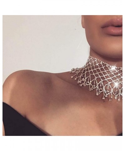 Rhinestone Necklace Crystal Choker Necklaces Prom Necklace Chain Party Neck Jewelry for Women Silver $8.82 Necklaces