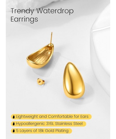 Chunky Gold Hoop Earrings for Women Trendy, Stainless Steel TearDrop Hoops Earring, Lightweight Water Drop Ear Jewerly Gold -...