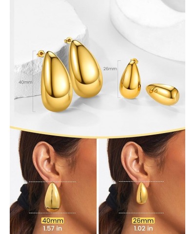 Chunky Gold Hoop Earrings for Women Trendy, Stainless Steel TearDrop Hoops Earring, Lightweight Water Drop Ear Jewerly Gold -...