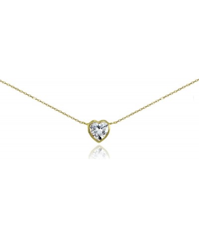 Heart Necklace Sterling Silver Cubic Zirconia Bezel-Set Heart CZ Pendant Necklace for Women Girls Travel Jewelry, 16-18 Icnhe...