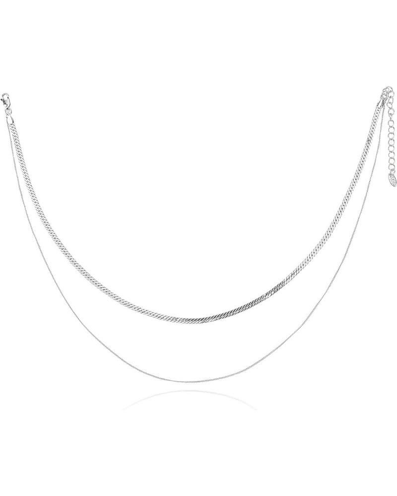 Layered Necklaces For Women | Silver/18K Gold Plated | Herringbone Necklace For Women | Thin Cuban Link Chain For Women | Gif...