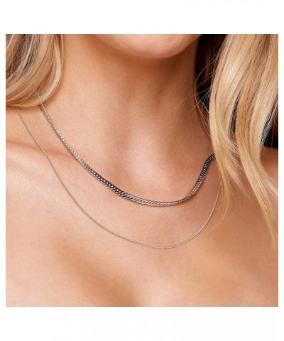 Layered Necklaces For Women | Silver/18K Gold Plated | Herringbone Necklace For Women | Thin Cuban Link Chain For Women | Gif...