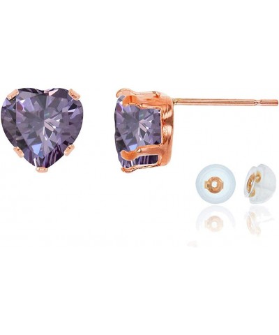 Genuine 10K Solid Rose Gold 5x5mm Heart Natural Purple Amethyst February Birthstone Stud Earrings $14.35 Earrings