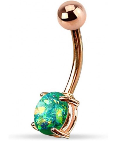 14G Opal Glitter Prong Set Rose Gold IP Over 316L Surgical Steel Belly Button Ring Green $9.17 Body Jewelry