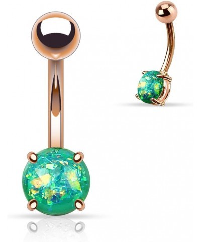 14G Opal Glitter Prong Set Rose Gold IP Over 316L Surgical Steel Belly Button Ring Green $9.17 Body Jewelry