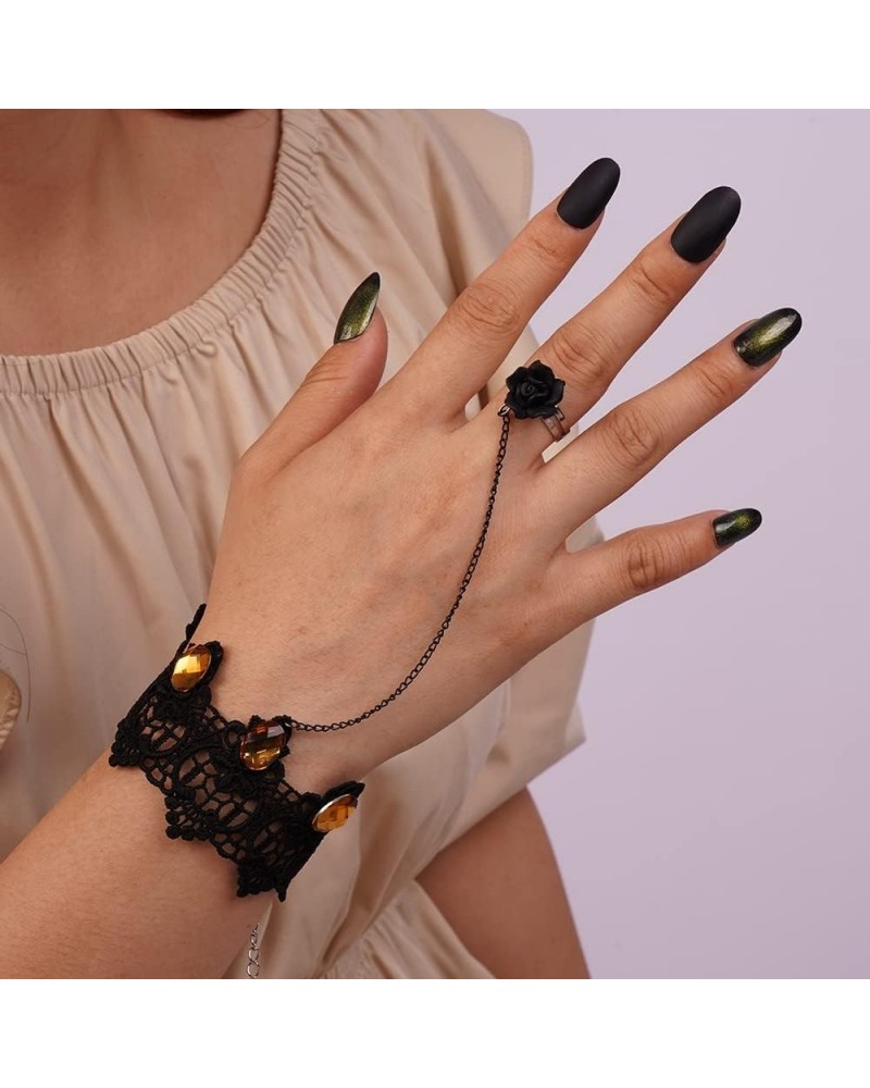 Gemstone Black Lace Hand Chain Style 4 $8.84 Rings