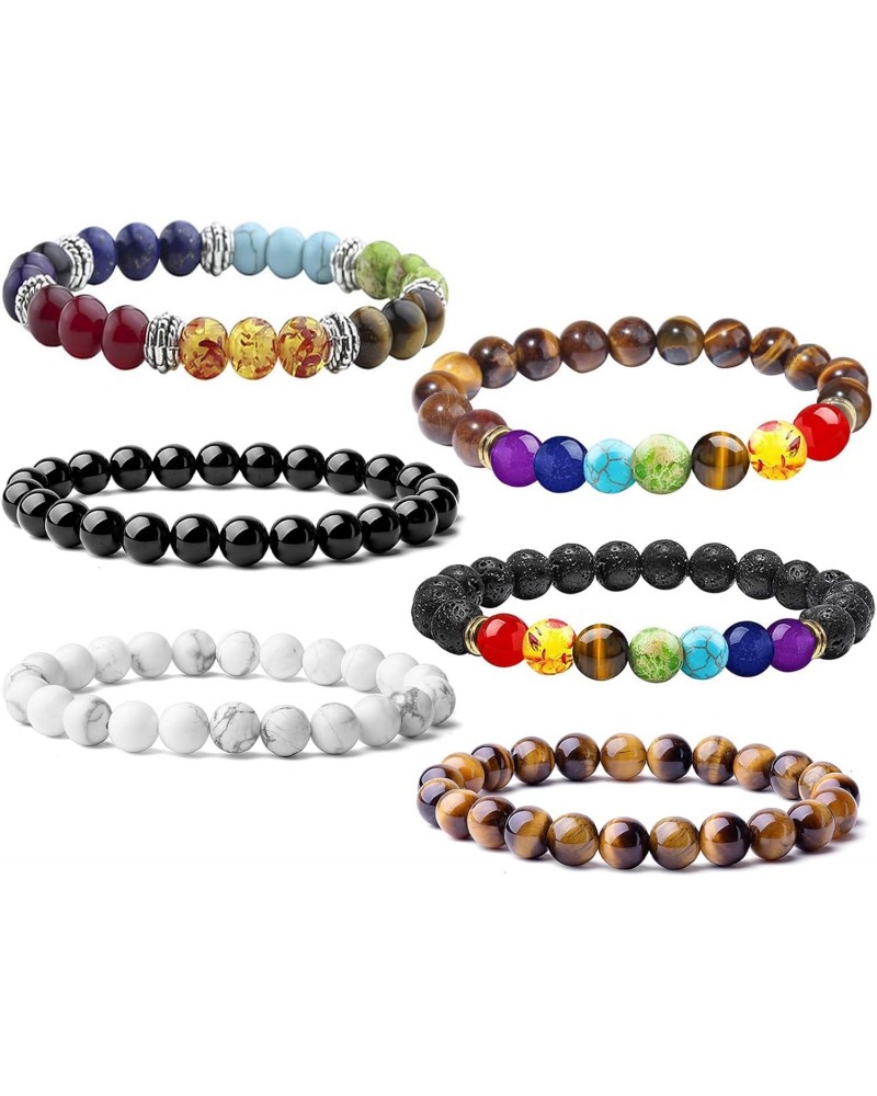 6PCS Chakra Bracelet for Women Men 8mm Healing Stones Crystal Beaded Bracelets Gift for Women Men (Lava) $7.00 Bracelets