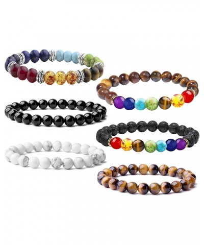 6PCS Chakra Bracelet for Women Men 8mm Healing Stones Crystal Beaded Bracelets Gift for Women Men (Lava) $7.00 Bracelets