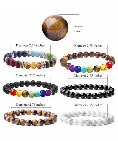 6PCS Chakra Bracelet for Women Men 8mm Healing Stones Crystal Beaded Bracelets Gift for Women Men (Lava) $7.00 Bracelets